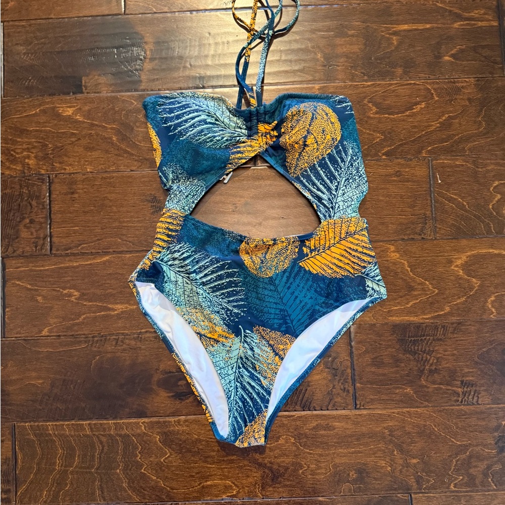 Tropical Swimwear with Leaf Print
